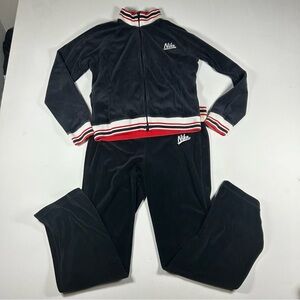 Nike Velour Tracksuit Women M Black  Varsity Full Zip Elastic Waist Vintage 90s